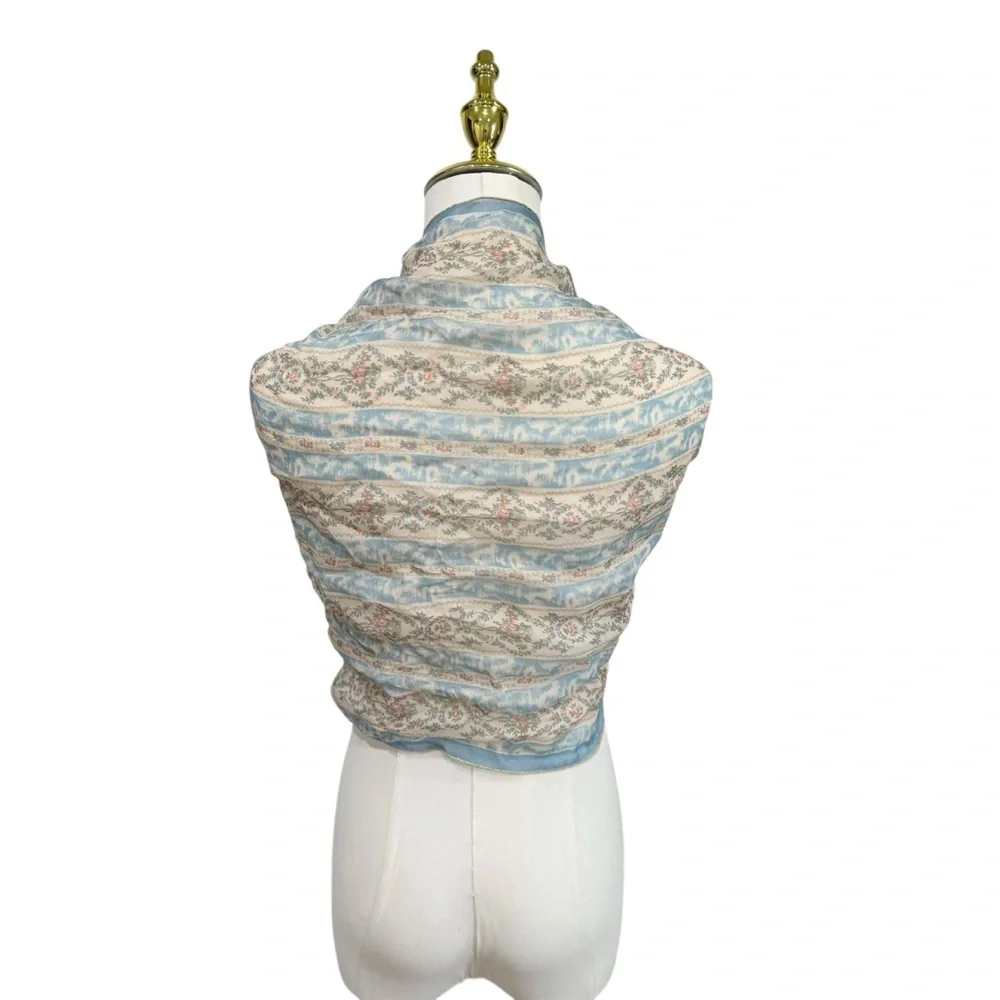 NWT Lauren Ralph Lauren Blue and Cream Floral Stripe Scarf